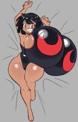 1girls alternate_breast_size angstrom big_breasts bikini black_hair breasts female female_focus female_only hands_behind_head huge_breasts hyper hyper_breasts nintendo pokemon red_eyes top_heavy zinnia_(pokemon)