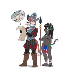 1:1 1boy 1girls 2019 anthro areola beard blush breasts canid canine casual_exposure clothed clothing embarrassed facial_hair felid feline female half_naked hi_res historical humor loincloth lonbluewolf male mammal map melee_weapon moustache navel nipples polearm simple_background spear sweatdrop topless tribal weapon white_background