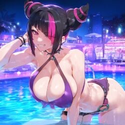 1girls ai_generated breasts capcom female huge_breasts juri_han oppai-love pool solo street_fighter street_fighter_6