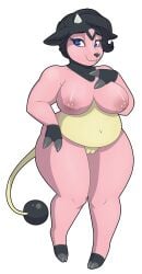 anthro big_breasts black_hair blue_eyes breasts female front_view full-length_portrait furry generation_2_pokemon genitals glistening glistening_eyes hair hi_res humanoid_genitalia humanoid_pussy milftank milk-jug miltank nintendo nipples nude overweight overweight_anthro overweight_female pink_body pink_breasts pokemon pokemon_(species) portrait pussy short_hair simple_background solo standing white_background yellow_body