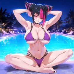 1girls ai_generated breasts capcom female huge_breasts juri_han oppai-love pool solo street_fighter street_fighter_6