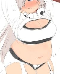 arknights aurora_(arknights) b45ui bbw bear_girl big_belly blush boob_window chubby fat fat_female fat_fetish muffin_top overweight overweight_female sweat weight_gain