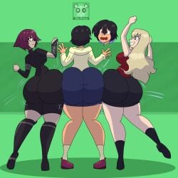 3girls big_ass black_hair blonde_hair booty_bump bumping_asses bumping_butts chloe_(noir) da-fuze fat_ass fat_butt female female_only girls_only mireille_bouquet noir_(anime) phat_ass purple_hair tagme three_girls trio_female trio_focus ych_result yuumura_kirika