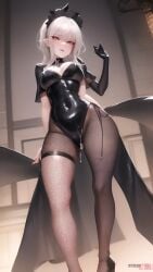 ai_generated cum_in_pussy fishnets from_below goth goth_girl high_heels long_dress mommy mommy_kink stockings tight_clothing tight_dress tights wet_pussy white_hair