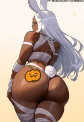 1girls 2d 2d_(artwork) ai_assisted alternate_costume animal_ears artist_name ass ass_focus ass_tattoo back back_view bandage bare_shoulders big_ass booty bunny_ears bunny_tail clothing curvy dark-skinned_female dark_skin erotic_nansensu eyelashes female female_focus female_only g-string half-closed_eyes halloween halloween_costume hips huge_ass human large_ass legwear long_hair looking_at_viewer looking_back miruko mummy_costume my_hero_academia panties pinup red_eyes revealing_clothes rumi_usagiyama shiny_skin simple_background skimpy solo solo_female stable_diffusion tail tattoo thick_thighs thighs thong url white_background white_hair wide_hips