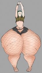 1girls body_part_swap bottom_heavy cantankeravian fishnets freckles freckles_on_thighs ghoul hyper_thighs slim_waist snail_(cantankeravian) stitches stretching thick_thighs thighs wide_hips