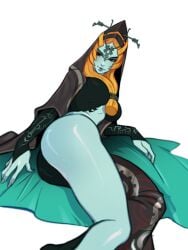 1girls female female_only kukumomo legs long_hair looking_at_viewer lying lying_on_side midna nintendo orange_hair red_eyes solo solo_female the_legend_of_zelda thick_thighs twili twili_midna twilight_princess white_background yellow_sclera