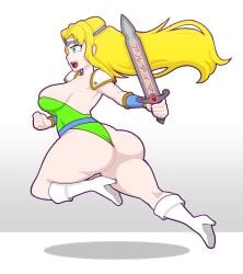 1girls ass ass_bigger_than_head ass_focus battle big_ass big_breasts big_butt blonde_hair blue_eyes breasts bubble_ass bubble_butt celes_chere clothed clothing female female_focus female_only final_fantasy final_fantasy_vi kinggargantuas leotard solo solo_female solo_focus sword thong_leotard tonyneely