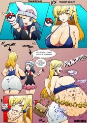 beauty_(pokemon) beauty_(pokemon_dppt) big_breasts blue_nail_polish burp burping burping_up_clothes carloshipolitux dawn_(pokemon) digesting_prey digestion head_first_vore instant_loss large_breasts long_fingernails pokemon pokemon_dppt same_size_vore uncaring_pred vore