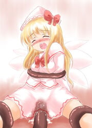 blonde_hair cum cum_inside female flat_chest hat lily_white long_hair saliva sekiri tentacle tentacle_sex touhou uncensored wings