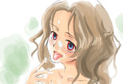 blue_eyes brown_hair code_geass cum cum_in_mouth facial geass long_hair mind_control nude nunnally_lamperouge tongue