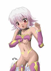 .hack .hack//dusk .hack//games .hack//tasogare_no_udewa_densetsu armor bare_shoulders black_rose_(.hack//) blackrose blackrose_(.hack) censored dark_skin hack kunisaki_rena pink_hair pussy red_eyes short_hair wardrobe_malfunction