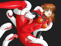 1girls asuka_langley_sohryu blush bodysuit breasts brown_hair clothing female female_human fuuki_(misty_wind) hair human interface_headset licking light-skinned_female light_skin long_hair mass_production_eva neon_genesis_evangelion pilot_suit plugsuit pussy_juice restrained saliva small_breasts straight_hair tentacle the_end_of_evangelion wide_hips