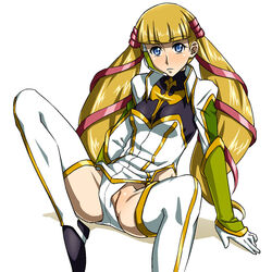 code_geass female monica_kruszewski no_panties pointy_chin pussy sato_iori solo spread_legs thighhighs tied_hair twintails