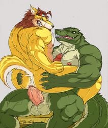 abs anal anal_sex anus biceps big big_penis canine crocodile eyeswear furry gay goggles jrbart male muscles no_humans pecjob pecs penetration penis precum reptile scalie thick_penis wolf