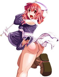 ass caryo fishnet_pantyhose fishnets la_pucelle_tactics nippon_ichi panties pantyhose priere red_hair surprised tabigarasu thong underwear