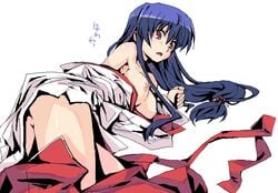 akabane_kureha blue_hair breasts koma_(artist) kureha_akabane long_hair night_wizard nipples oekaki open_clothes red_eyes