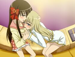 2girls blush breast_hold breast_smother breasts chikaru_minamoto comforting crying female fountain hikari_konohana konohana_hikari minamoto_chikaru multiple_girls strawberry_panic! tear water yuri