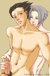 2boys gay gyakuten_saiban handjob male male_only male_urethral_insertion miles_edgeworth naruhodou_ryuuichi narumistu nude penis reach_around tagme turnabout_lovers urethral_fingering urethral_insertion wrightworth yaoi