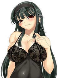 black_hair blush breasts chemise cle_masahiro female female_only hairband human kuonji_shinra large_breasts long_hair naughty_face nipples red_eyes shinra_kuonji solo they_are_my_noble_masters