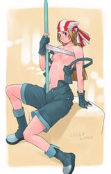 1girls bandana blonde_hair blue_eyes blush boots breasts cosplay fatal_fury flat_chest g-room_honten gloves king_of_fighters lilly_kane long_hair snk staff