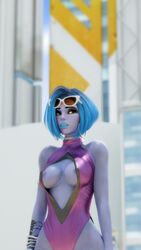 1girls 3d areola_slip areolae bangs blizzard_entertainment blue_hair blue_lipstick blue_skin bracelet breasts cleavage cleavage_cutout covered_navel deep_cleavage discko discko_widowmaker earrings erect_nipples eyelashes eyeliner eyeshadow female female_focus female_only hoop_earrings hoop_earrings_oversized hourglass_figure large_breasts leotard lipstick looking_to_the_side makeup mascara nipple_bulge nipple_slip one-piece_swimsuit overwatch pinup pose posing short_hair solo standing sunglasses sunglasses_on_head swimsuit tagme tattoo thick_thighs wide_hips widowmaker yellow_eyes