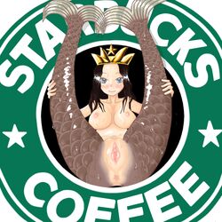 1girls anus bakunja big_breasts black_hair blush breasts female huge_breasts logo looking_at_viewer mascot mascots melusine_(creature) mermaid navel nipples nude public_domain raised_legs siren smile solo spread_legs starbucks starbucks_siren sweat thick_thighs vulva