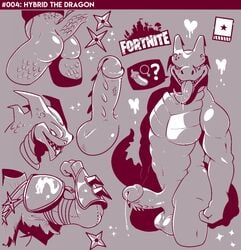 anthro ass balls dragon erection fortnite hybrid_(fortnite) lonelycharart male male_only nude penis precum scalie smile solo tagme tongue_out