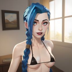 ai_generated arcane arcane:_league_of_legends arcane_jinx bikini bikini_top breasts breasts female indoors jinx_(arcane) jinx_(league_of_legends) league_of_legends looking_at_viewer medium_boobs micro_bikini sideboob string_bikini tagme