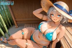 ai_generated ass ass_focus background big_breasts big_breasts bikini bikini_bottom bikini_top blue_eyes breasts brown_dust_2 curvaceous_body curvaceous_female curvaceous_figure curvaceous_hips curvy curvy_figure feet female girl grey_hair hat huge_ass huge_breasts ocean perfect_body red_oni_ruru shiny_skin soles solo_focus sunhat swimsuit tan_body tanline tanned teresse_(brown_dust) wide_hips