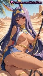 1girls 2025 ai_generated animal_ears ass bangs blush bracelet breasts cover_page dark-skinned_female dark_skin desert earrings egyptian egyptian_clothes fate/extra_ccc fate/grand_order fate_(series) hairband hi_res highres holding_staff hoop_earrings jackal_ears jewelry large_breasts long_hair looking_at_viewer medium_breasts natsuyoru navel nipples nitocris_(fate) nitocris_(fate/grand_order) outdoors patreon purple_hair pussy red_eyes sidelocks sitting smile solo staff sweat tongue tongue_out usekh_collar vagina very_long_hair voluptuous voluptuous_female