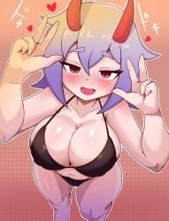 big_ass big_breasts big_butt big_thighs big_titties bikini blush curvaceous curvaceous_female curvaceous_figure curvy curvy_figure curvy_hips female female_focus female_only hatzuhatzu looking_at_viewer original original_character purple_hair short_hair