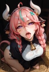 ai_generated cute fellatio female genshin_impact horn onna_exe pink_hair varesa varesa_(genshin_impact)