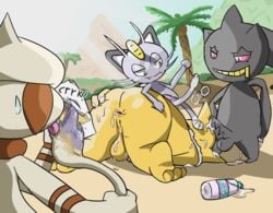 3boys alolan_meowth ambiguous_gender anal anus ass ass_up back banette barbed_penis beach big_ass chubby cum cum_on_feet cum_on_head erection feet feline feral fingering furry gay ghost group group_sex hi_res hypno hypnosis interspecies lube male masturbation meowth mind_control nintendo outdoors outside pawn_(artist) paws penis pokemon pokemon_(species) pokemon_gsc pokemon_rgby pokemon_rse pokemon_sm seaside smeargle tail testicles video_games yaoi