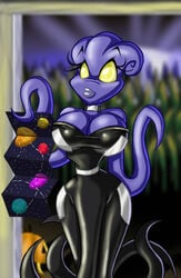 alien alien_girl bodysuit chadrocco cornfield farm halloween large_breasts monster monster_girl open_door purple_skin tentacle_monster tentacles yellow_eyes