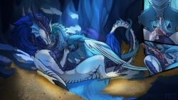 anal anal_sex animal_genitalia anus black_claws blue_body blue_fur blue_horn blue_mane blue_scales bodily_fluids claws cum cum_in_slit cum_inside dragon duo erection feral fur genital_fluids genital_slit genitals hi_res horn licking male male/male male_penetrated male_penetrating male_penetrating_male mane moonski mythological_creature mythological_scalie mythology oral penetration penile penis penis_lick pink_anus pink_penis scales scalie sex size_difference slit_penetration slit_play tongue ventral_scales versatile white_body white_horn white_scales