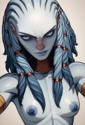 ai_generated alien alien_girl alien_humanoid aroused_female blue_hair braided_hair demanding_sex dominant_female evil_eyes evil_smile female grey_eyes grey_skin gwyndala hard_nipples lying_on_person muscular muscular_female naked pale_skin rape_face ready_to_fuck small_breasts star_trek star_trek_prodigy thinking thinking_about_sex vau_n'akat_(species)