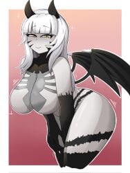 big_ass big_breasts big_butt big_thighs big_titties curvaceous curvaceous_female curvaceous_figure curvy curvy_figure curvy_hips demon_wings female female_focus female_only hatzuhatzu long_hair looking_at_viewer original original_character white_hair white_skin yellow_eyes