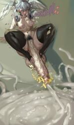 armpit_hair autofootjob cum cumshot excessive_cum futanari hyper_penis intersex lactation masturbation melia_antiqua pubic_hair smegma solo_futa stirrup_legwear xenoblade_(series) xenoblade_chronicles zyldark
