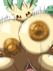 anthro big_breasts breast_play breast_squish breasts duo eeveelution female generation_4_pokemon genitals holding_breast huge_breasts human human_on_anthro interspecies leafeon male male/female mammal nintendo nipples norio_(pheromosa_times) penis pokemon pokemon_(species) sex squish titjob vein veiny_penis