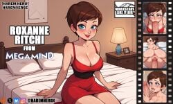 1boy 1girls ai_art ai_generated big_breasts blowjob casting_couch cum cum_in_pussy cum_inside cum_on_breasts cum_on_face dreamworks dreamworks_animation english_text fellatio female full_nelson harem leg_lift male megamind missionary_position nipples paizuri penis pov pussy roxanne_ritchi sideways_standing_congress text the_harem_hero titjob vaginal_penetration