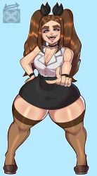 alexandria_(cross_samax) big_breasts blue_nails choker cross_samax mole_under_eye pink_lips shortstack smug thick_eyebrows thick_thighs twin_drills wide_hips