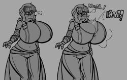 black_and_white blush blushing_profusely breast_expansion breast_growth breasts_bigger_than_head breasts_popping_out bursting_breasts cleavage grace_howard growth huge_breasts town_of_skeles zenless_zone_zero zipper_malfunction zipper_pull_tab