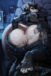 2025 alternative_fashion american_opossum anthro anus ass black_hair bleats bottomwear bottomwear_down clothed clothing denim denim_bottomwear denim_clothing denim_topwear denim_vest facial_piercing female fur genitals grey_body grey_fur hair half-closed_eyes hi_res humanoid_genitalia humanoid_vulva inviting jeans low-angle_view mammal marsupial narrowed_eyes nonbinary_(lore) nose_piercing nose_ring pants pants_down partially_clothed perineum piercing pink_body pink_skin presenting presenting_anus presenting_hindquarters presenting_vulva punk ring_piercing solo topwear vest virginia_opossum vulva white_body white_fur