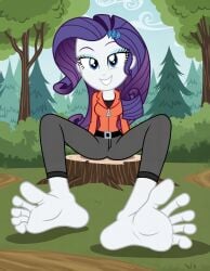 ai-assisted ai_generated dirt feet female foot_focus forest_background highres kimberlite_moonbow mlp_g4 mlpeg my_little_pony rarity_(eg) self-upload sexy smiling solo uncensored url