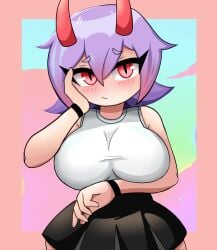 big_ass big_breasts big_butt big_thighs big_titties blush clothing curvaceous curvaceous_female curvaceous_figure curvy curvy_figure curvy_hips female female_focus female_only hatzuhatzu looking_at_viewer original original_character purple_hair short_hair