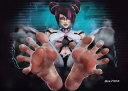 1girls 2d barefoot big_feet black_hair blush breasts clothing feet female female_only foot_fetish foot_focus full_color graffiti juri_han looking_at_viewer presenting_feet purple_eyes smelly smelly_feet soles soles_female stampnyx steam steamy steamy_feet street_fighter street_fighter_6 sweat sweating sweaty sweaty_feet tagme toenail_polish toenails toes