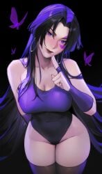 absurd_res bare_shoulders black_hair breasts female gloves high_leg high_leg_leotard highres large_breasts leotard limart long_hair looking_at_viewer marvel marvel_rivals psylocke psylocke_(marvel_rivals) purple_eyes solo thighhighs x-men