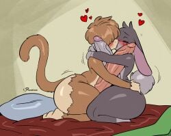 anthro anthro_on_anthro big_penis blush blush_lines brown_body brown_fur duo erection fur genitals glans haplorhine huge_cock humanoid_genitalia humanoid_penis hyper hyper_genitalia hyper_penis interspecies joaoppereiraus keev_(bmbd_nsfw) kissing lagomorph leporid male male/male mammal monkey penis primate rabbit tail thick_thighs toby_(joaoppereiraus) vein veiny_penis