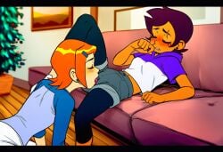 ai_generated ben_10 cameltoe cunnilingus cunnilingus_through_clothes gwen_tennyson licking_pussy luz_noceda the_owl_house yuri
